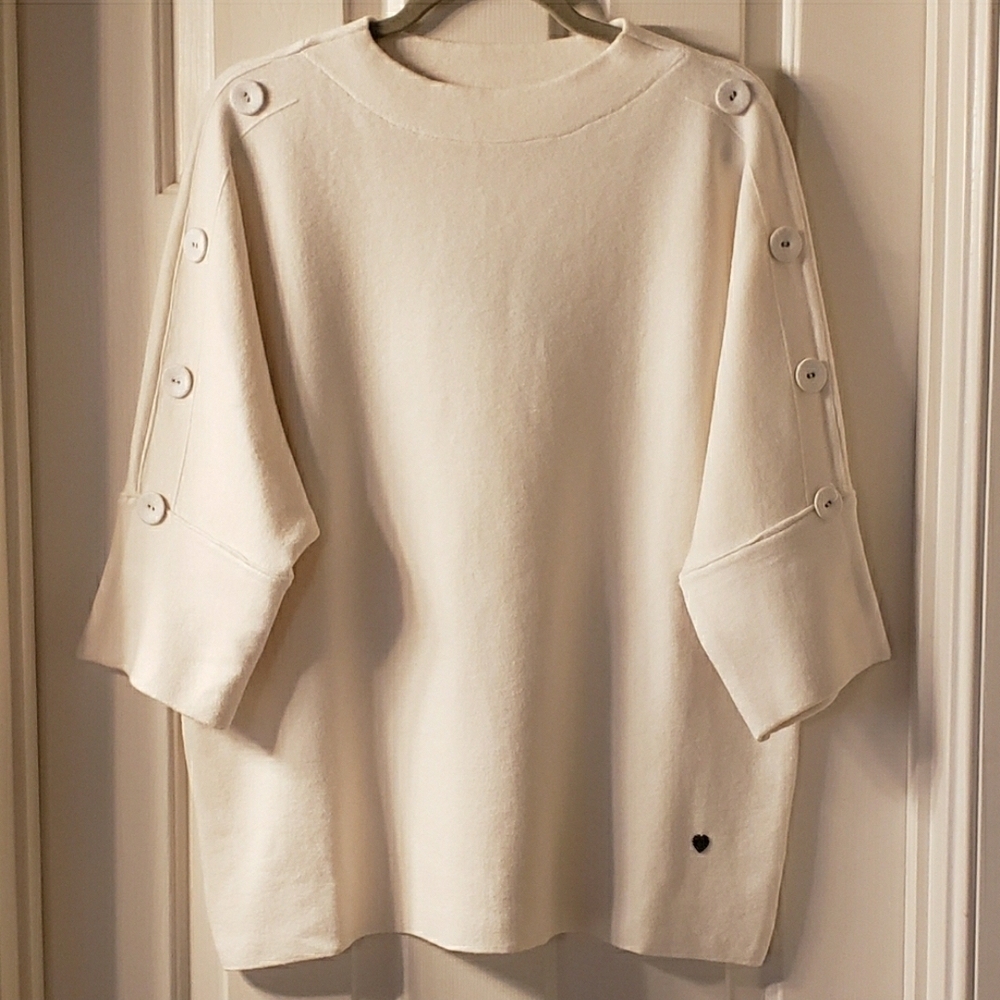 NEW! Last One! Italian Import Cream Sweater w/ Button-Detail Sleeves